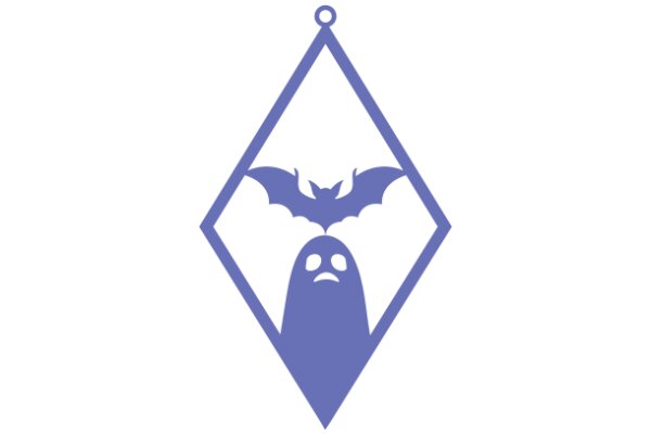 A Whimsical Scene of a Ghostly Figure and a Bat, Set Against a Purple Diamond Background