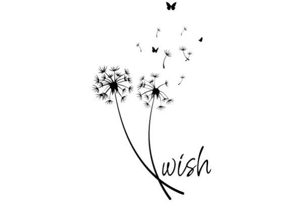 Wishful Imagery: A Silhouette of Dandelion Seeds and Butterflies, with the Word 'Wish' in a Stylized Font