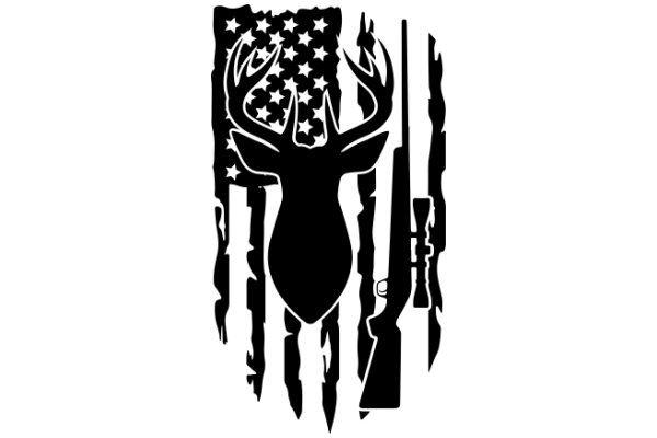 Silhouette of American Symbols: A Tribute to the American Flag, Deer, Gun, and Stars