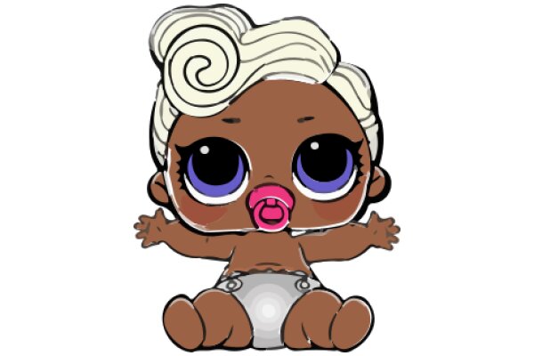 Pixilated Portrait of a Stylized Character with a Pink Nose and Blue Eyes