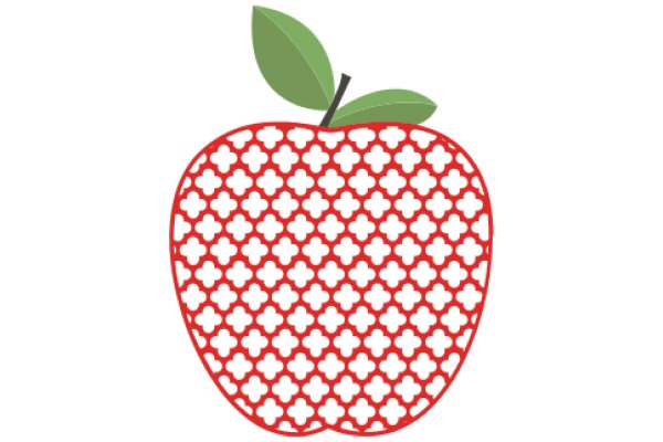 Vibrant Red Apple with a Green Leaf, Embraced by a Lattice Pattern