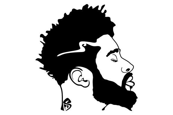 Profile of a Bearded Man with Spiky Hair and a Tattoo