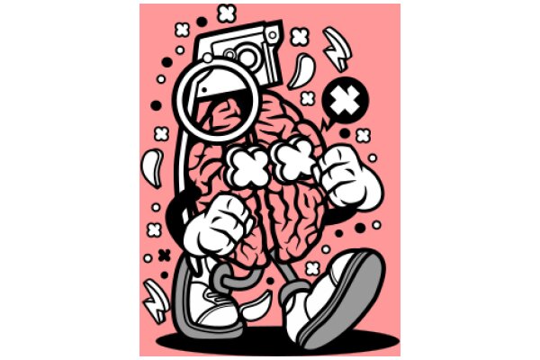 A Playful Illustration of a Brain with a Magnifying Glass and a Pair of Sneakers