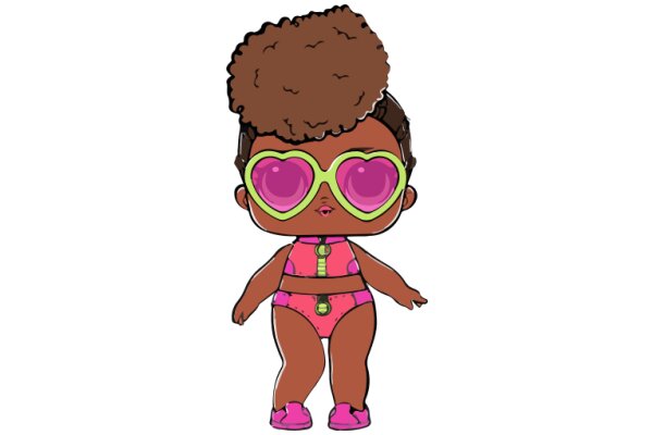 Stylish Cartoon Character in a Pink Swimsuit and Pink Heart-Shaped Sunglasses
