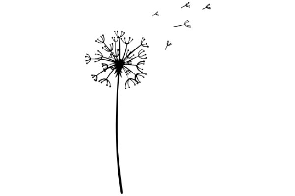 Silhouette of a Dandelion Puff and Three Birds in Flight