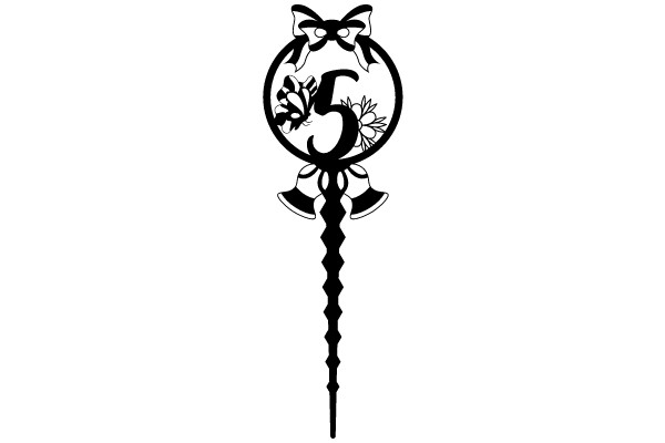 Stylized Number Five with Floral and Bow Decorations