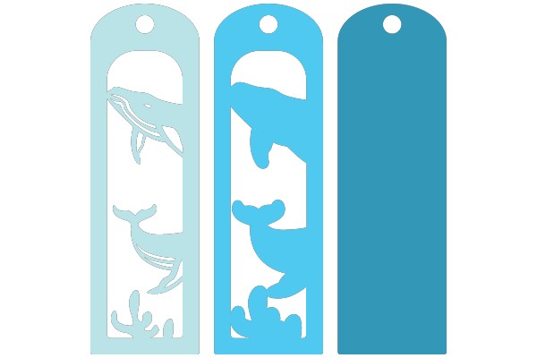 Three Stylized Nameplates with Blue and White Whale Designs