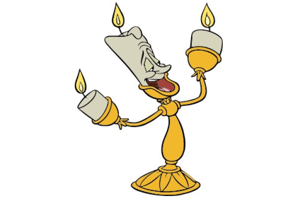 A Whimsical Scene of a Cartoon Character Holding Two Candles with a Smile