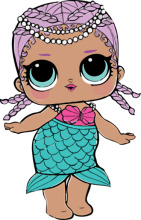 Stylish Cartoon Character with Purple Hair and Blue Dress, Accessorized with Jewelry and a Headband