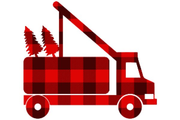 Vintage Red and Black Truck with Pine Trees on Flatbed