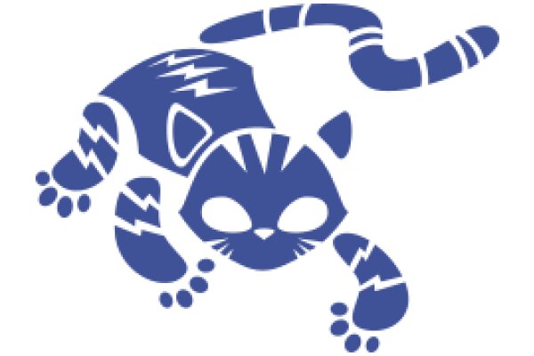 Stylized Blue Cat with Lightning Design, Standing on Two Legs with a Tail, on a White Background.