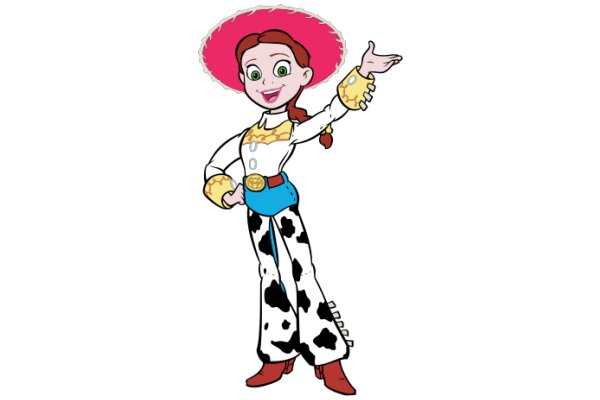 A Playful Cartoon of a Cowgirl with a Pink Hat and a Yellow Dog