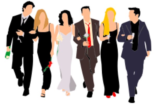 A Group of Stylized People in Formal Attire, Each Holding a Different Item, Against a White Background.