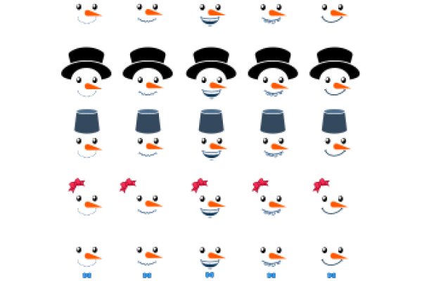 A Collection of Smiling Snowmen with Different Hats and Accessories