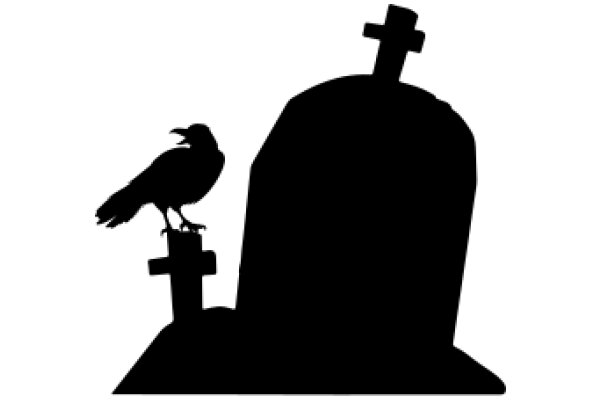 Silhouette of a Raven Perched on a Cross