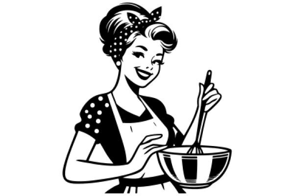 A Stylish Baker's Delight: AWoman with a Polka Dot Headband, Holding a Bowl and a Spatula, Ready for Culinary Adventures.