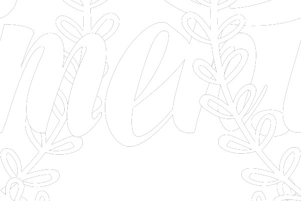 Minimalist White Outline Design of 'meh' with Leafy Borders