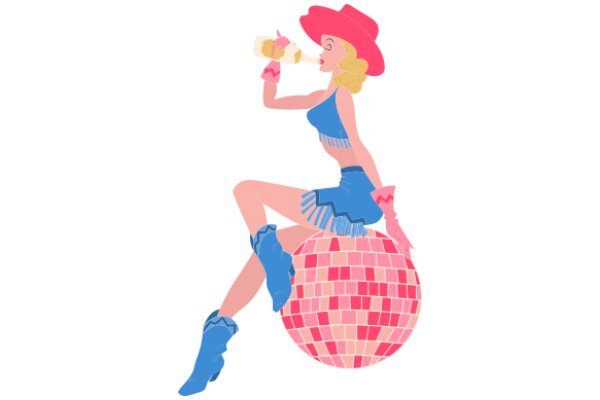 A Stylish Lady Enjoying a Bottle of Beer on a Pink Ball