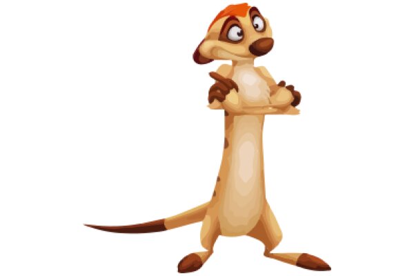 An Adorable Cartoon Kangaroo with a Red Mane and Brown Paws, Standing on Two Legs and Crossing Its Arms, Against a White Background.