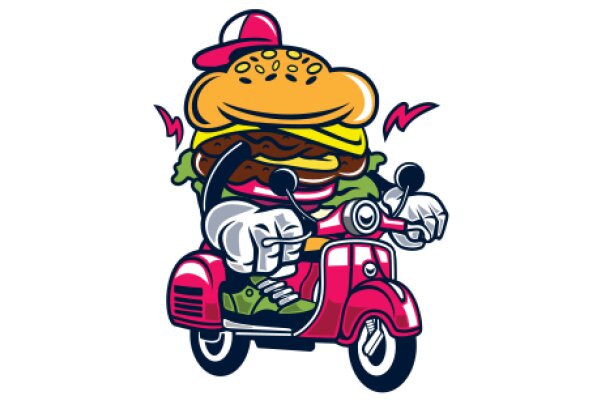 Vintage Vespa: A Delightful Illustration of a Burger-Loving Biker