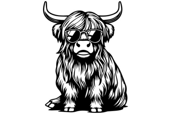 Stylish Long-Haired Bull with Sunglasses and Horns