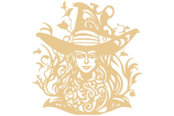Stylized Illustration of a Witch's Hat and Face with Surrounding Decorative Elements