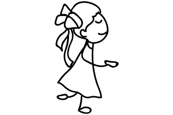 A Whimsical Line Drawing of a Girl with a Bow in Her Hair