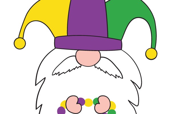 Jester with Mardi Gras Colors and Beads