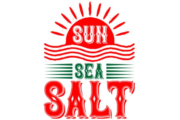 Sun, Sea, and Salt: A Graphic Design of a Beach Scene with the Words 'Sun, Sea, and Salt' in a Stylized Font
