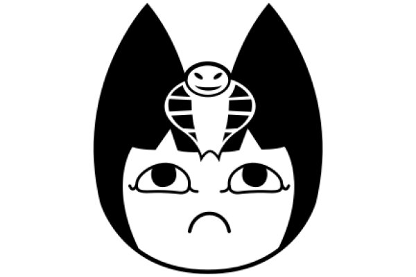 A Whimsical Character: A Cat with a Human Face and a Smiling Snake on Its Head