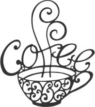 A Black and White Illustration of a Coffee Cup with the Word 'Coffee' Written in a Stylized Font