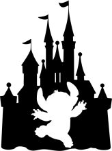 A Silhouette of a Castle and a Flying Creature, Set Against a White Background