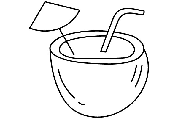 Simplistic Line Drawing of a Cup and Spoon