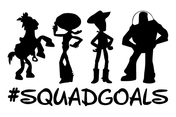 Silhouettes of Western Characters with the Hashtag #SQUADGOALS