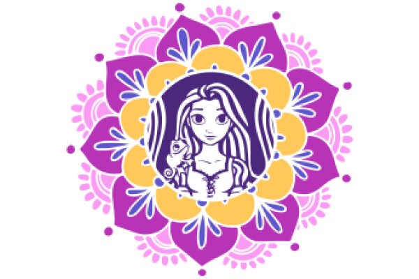 Vibrant Floral Pattern with a Stylized Character at the Center