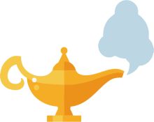 A Whimsical Scene of a Magic Lamp and a Thought Bubble