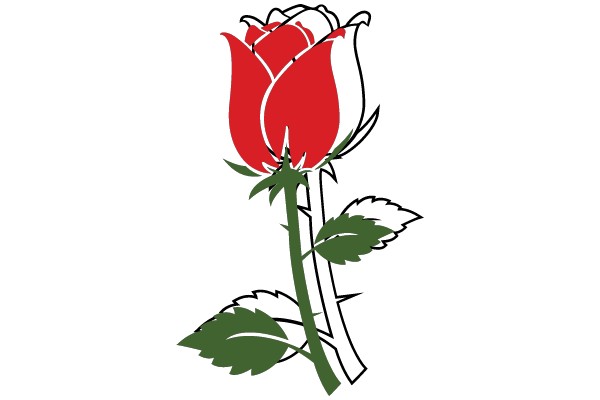 Red Rose with Green Leaves
