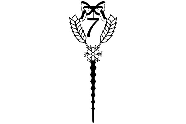 Stylized Number 7 with a Bow and Leaf Design