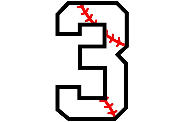 Number 3 Baseball Stitched Outline