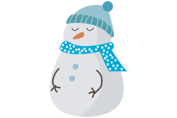 A Cozy Winter Scene with a Snowman Wearing a Blue Scarf and Hat