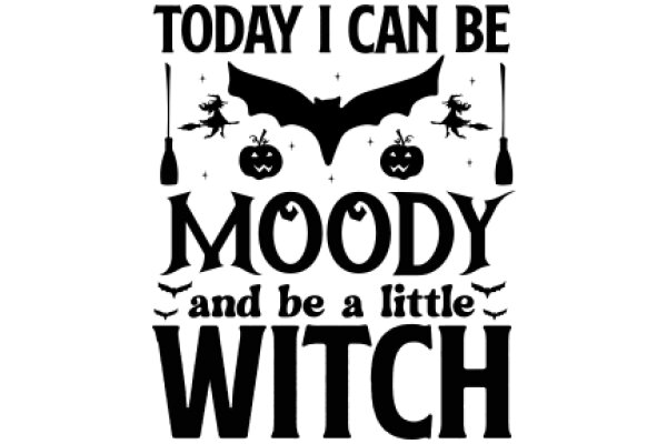Moody Magic: A Halloween-themed poster for a witch's brewery, featuring a bat, a witch, a broom, and a potion bottle, with the tagline 'Today I can be moody and a little witchy'.