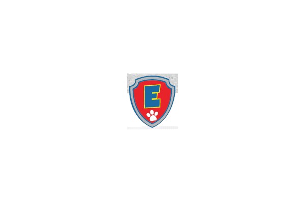 Shield Emblem with Blue 'E' and Paw Print