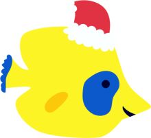 A Festive Fish: A Christmas-themed illustration of a yellow fish adorned with a red Santa hat.