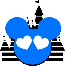 A Whimsical Blue Mickey Mouse Ear with a Castle and Hearts in the Background
