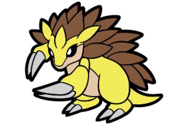 Vibrant Cartoon Character: A Yellow and Brown Creature with Spiky Hair and Sharp Claws