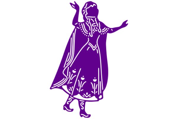 A Purple Silhouette of a Woman in a Cloak, with a Fan and a Necklace, against a White Background.