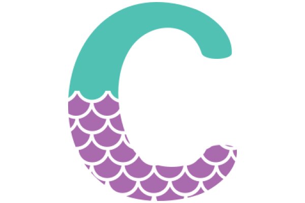 Stylized Letter 'C' with a Purple and Green Design, Surrounded by a Scalloped Border