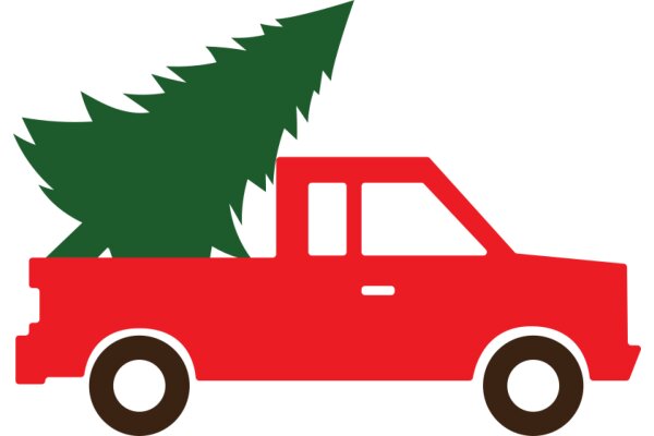 A Festive Christmas Tree Ride: A Red Truck with a Green Christmas Tree on Top