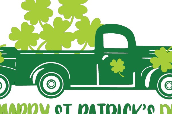 St. Patrick's Day Green Pickup Truck with Four-Leaf Clover Decoration