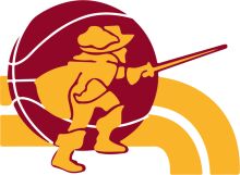 A Graphic Design of a Basketball Player in a Vintage Style Logo